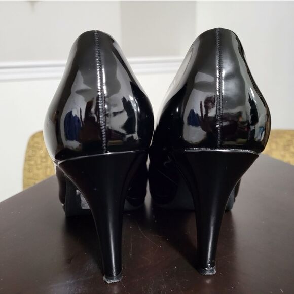 BLACK GLOSSY ANDREW GELLER TAYA OPEN TOE HIGH HEEL WOMEN"S SHOE - Picture 10 of 16